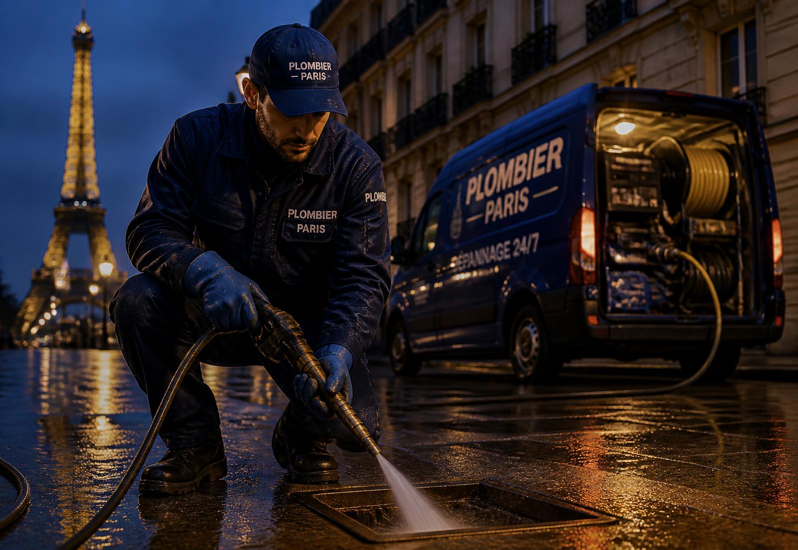 Technicien L'OR Assainissement en intervention de curage haute pression à Paris
